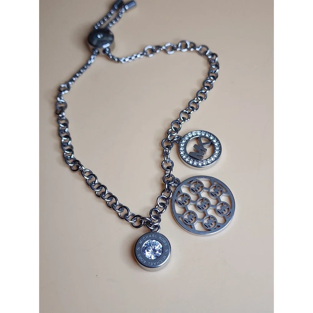 MICHAEL KORS MK Logo 3‎ Piece Charms Silver Chain Slider Bracelet FREE $HIPPING!